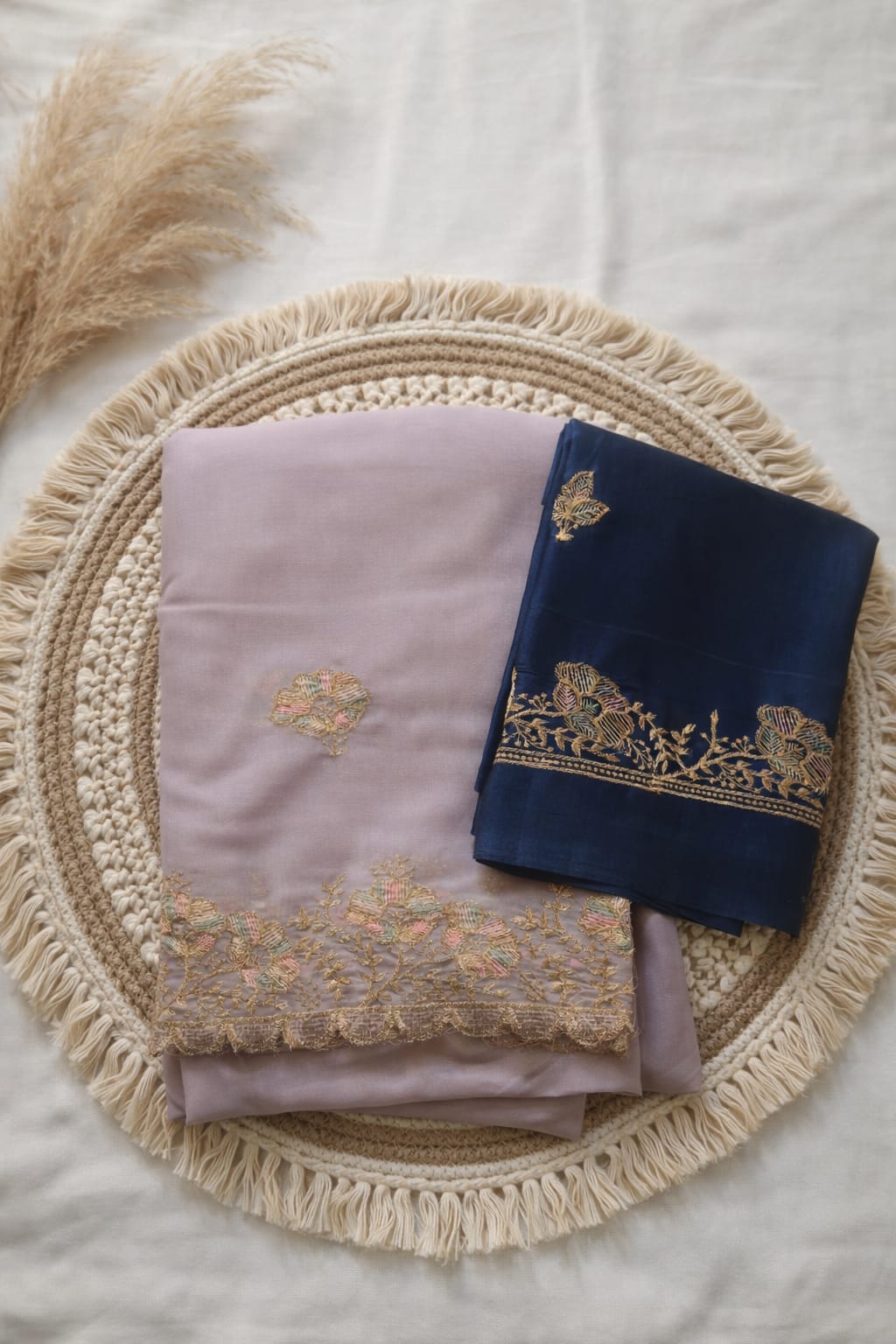 Lavender Embroidered Georgette Saree