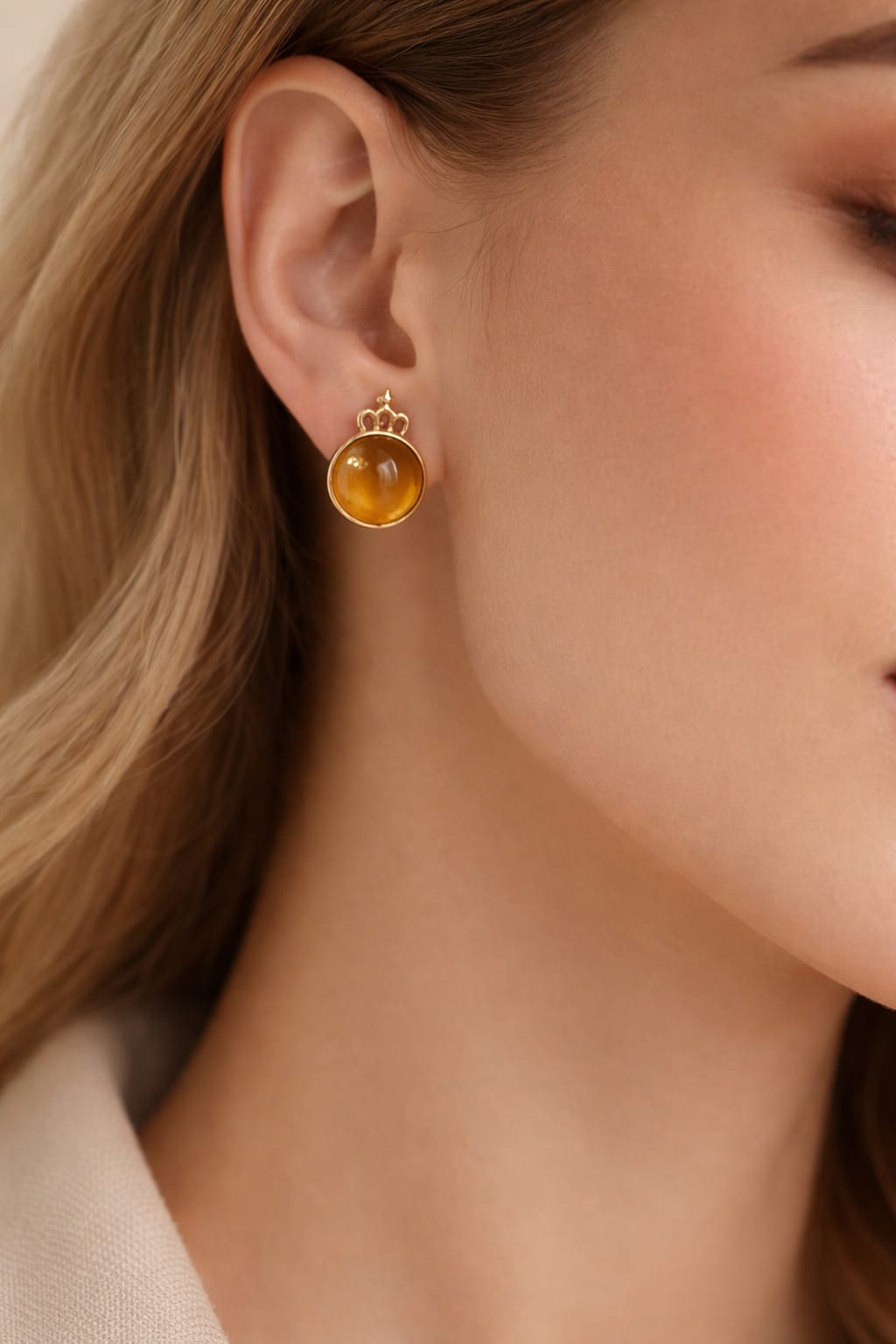 Amber Gold Stud Earrings