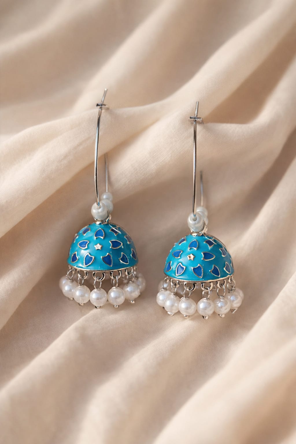 Blue Enamel Jhumka Earrings