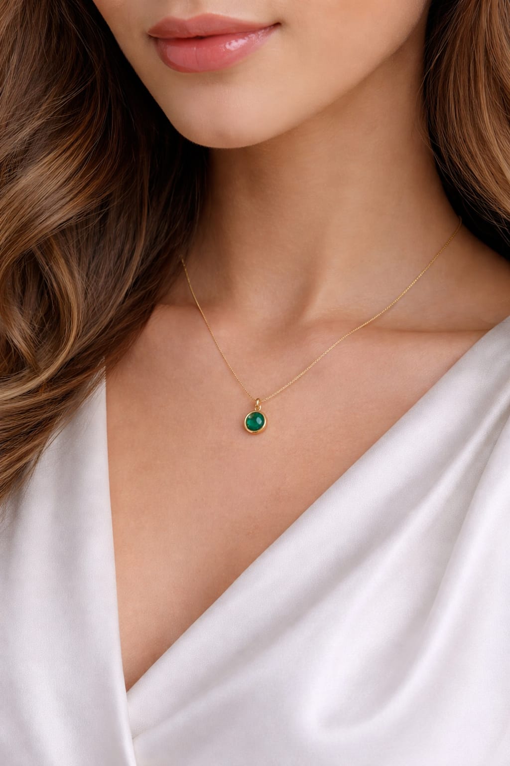 Gold Necklace with Green Pendant