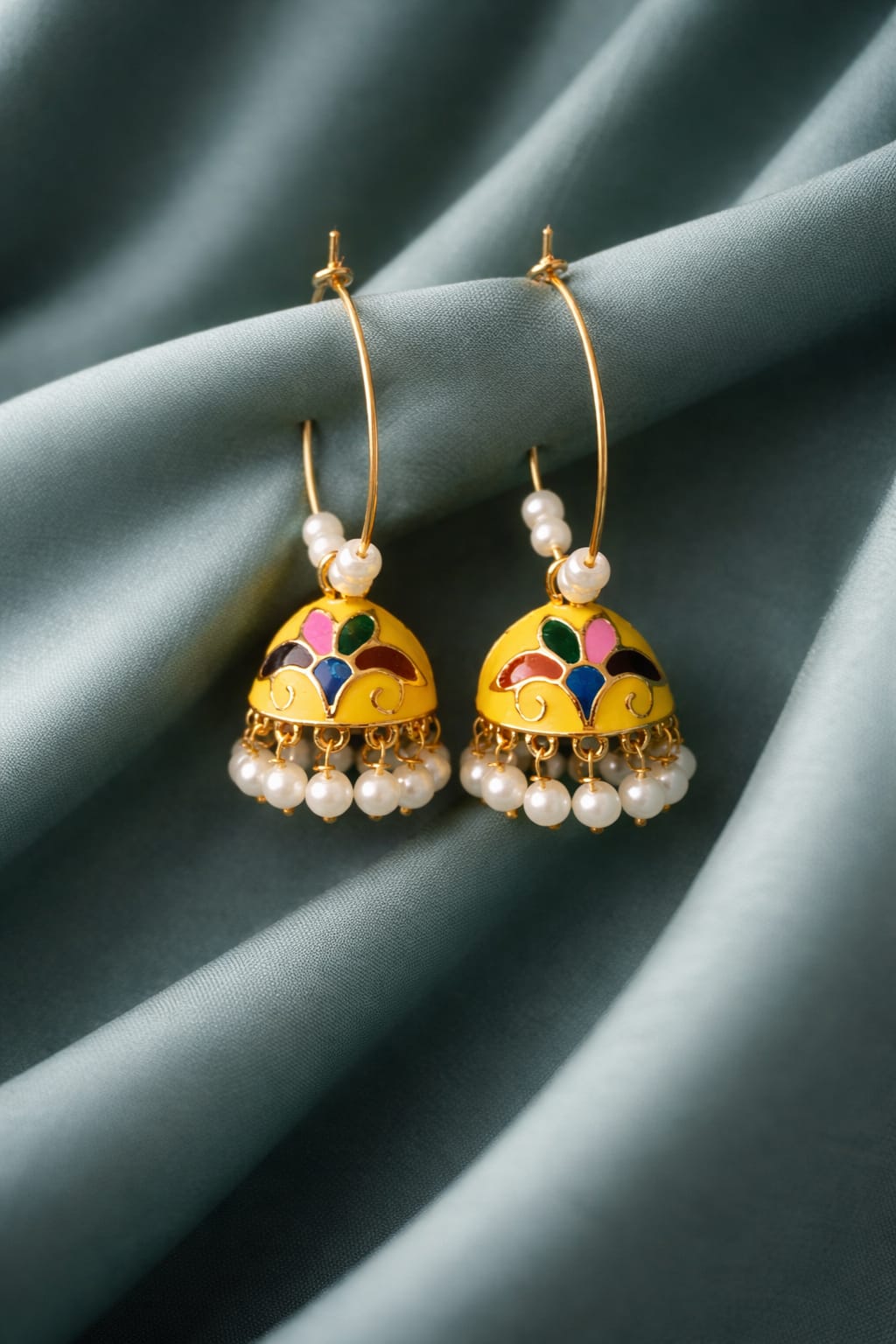 Yellow Enamel Jhumka Earrings