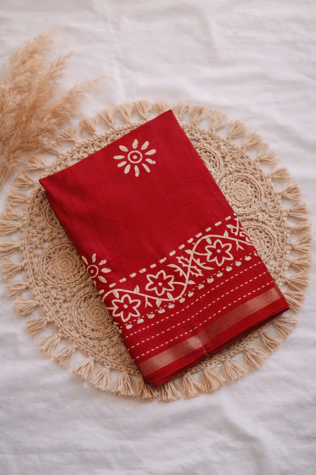  Binny crepe Red Printed Saree