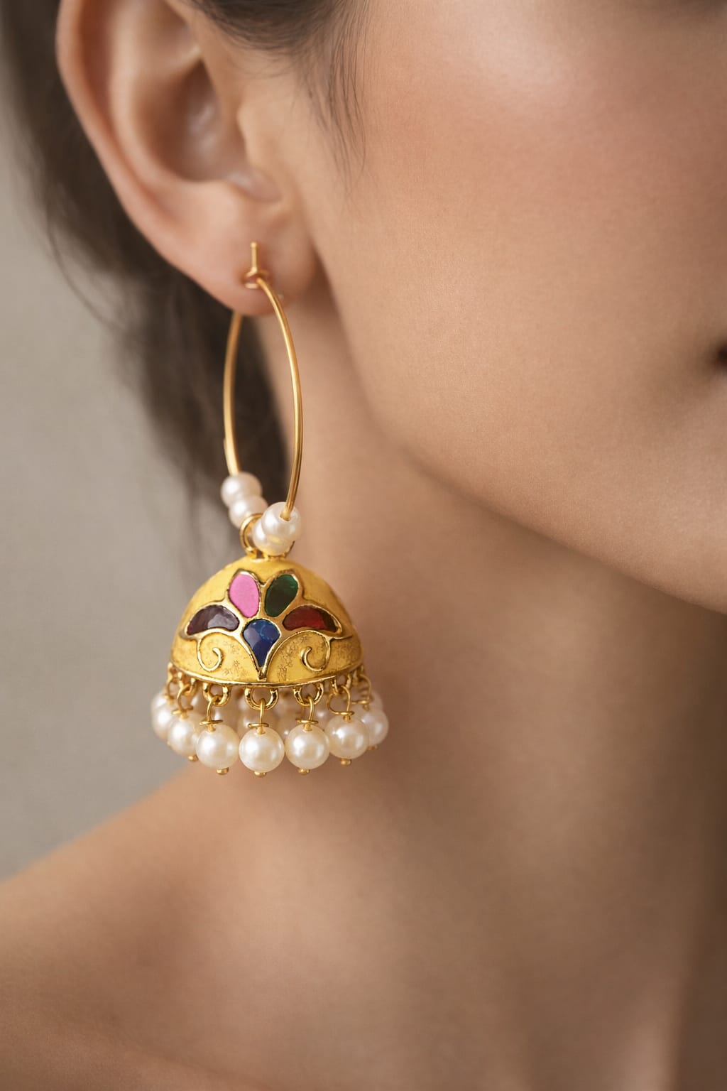 Yellow Enamel Jhumka Earrings