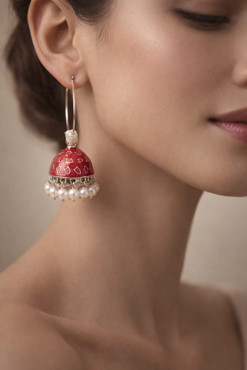 Red Enamel Jhumka Earring