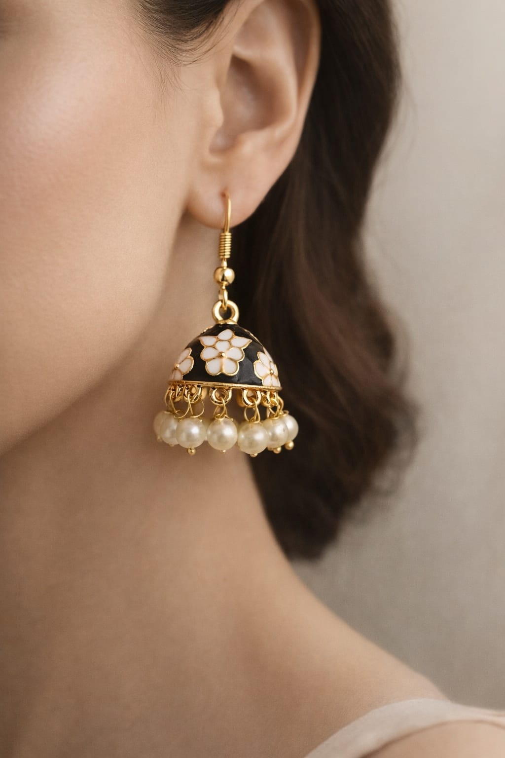 Floral Enamel Jhumka Earring