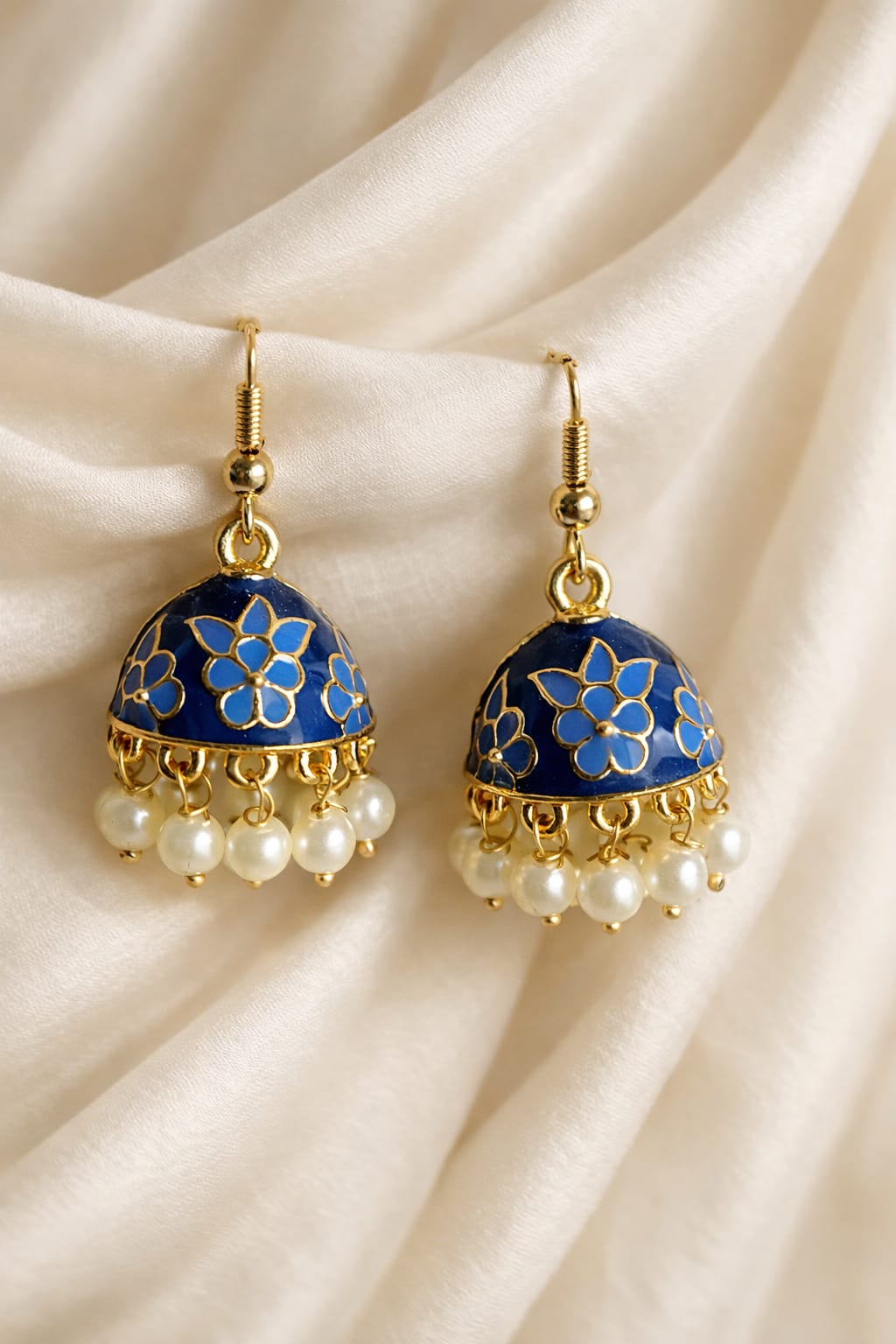 Blue Floral Enamel Jhumka Earring