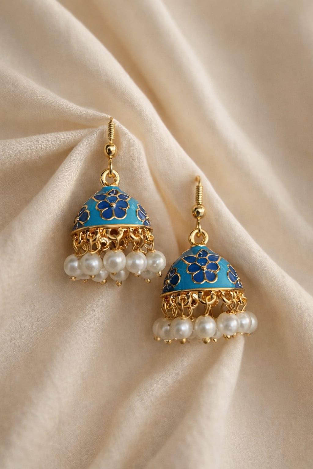 Blue Enamel Jhumka Earrings
