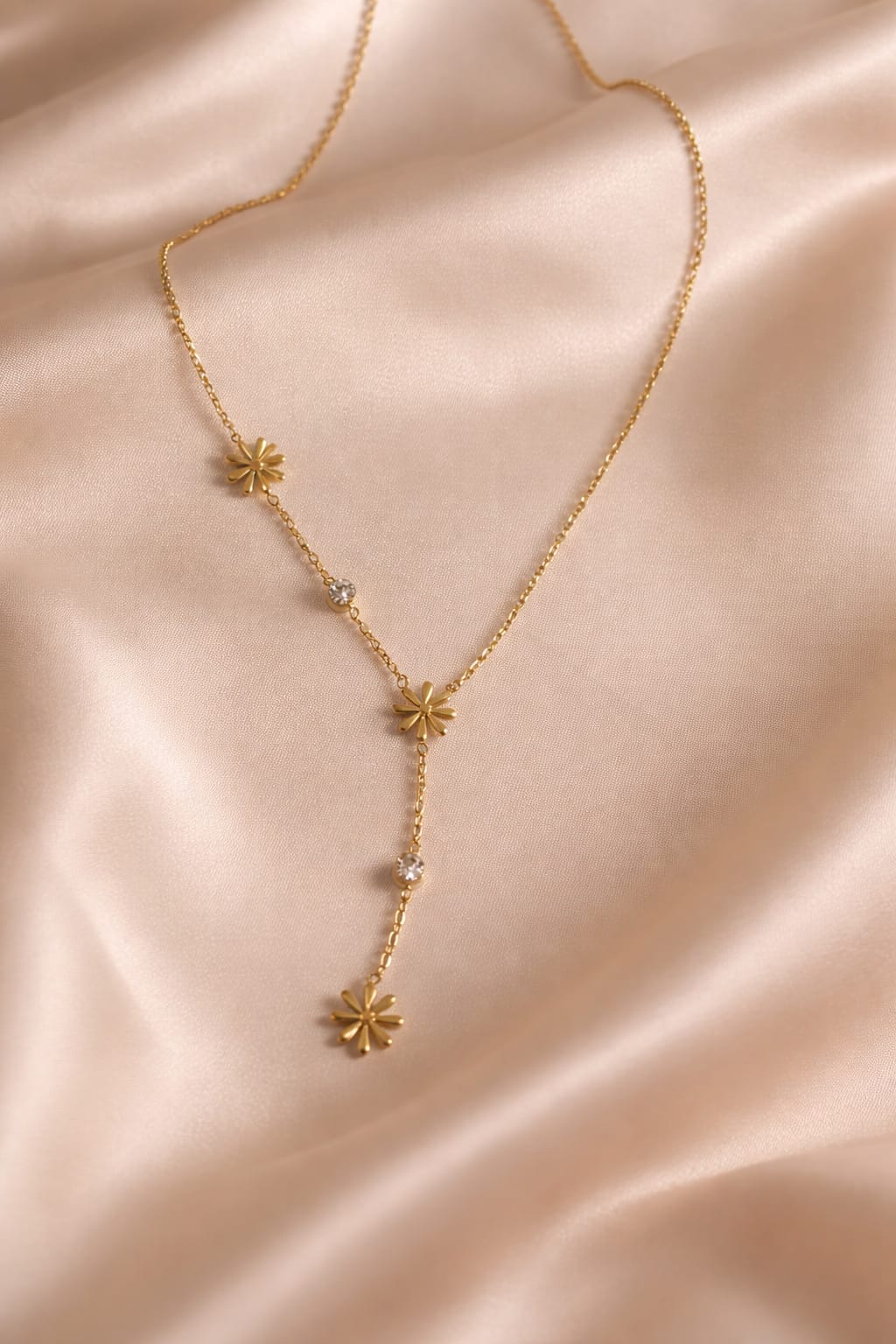 Gold Floral Lariat Necklace