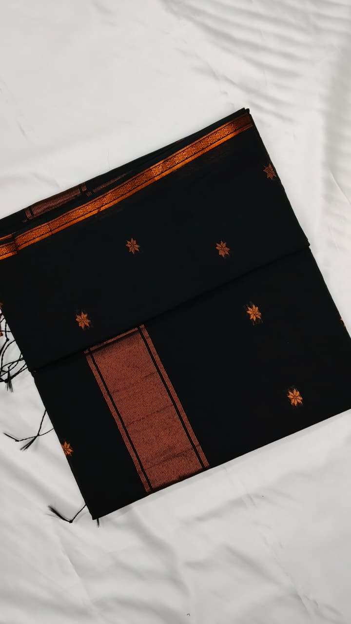 Traditional Black Cotton  Saree