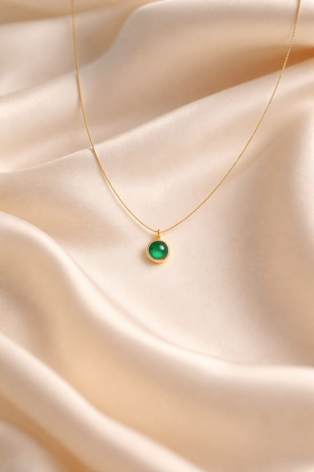 Gold Necklace with Green Pendant