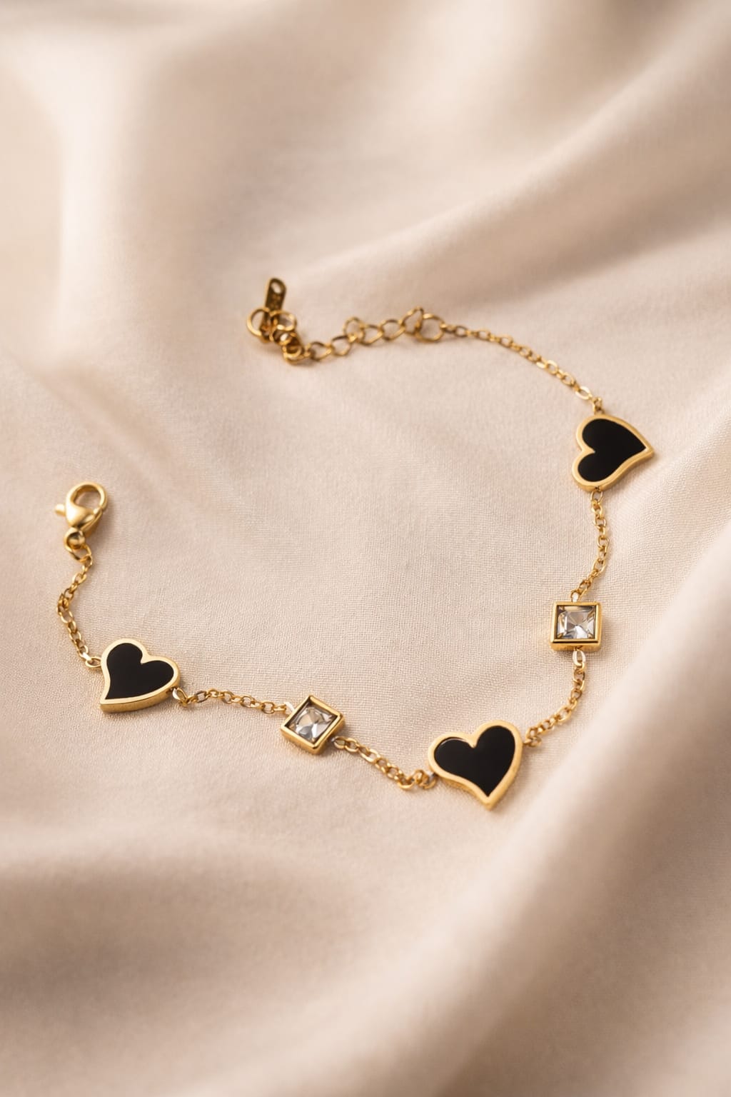 Gold Heart & Square Charm Bracelet