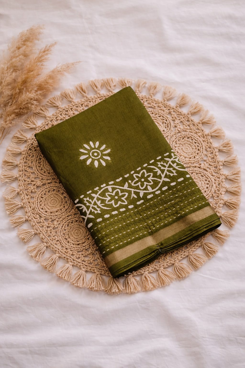  Binny crepe Olive Green Printed Saree