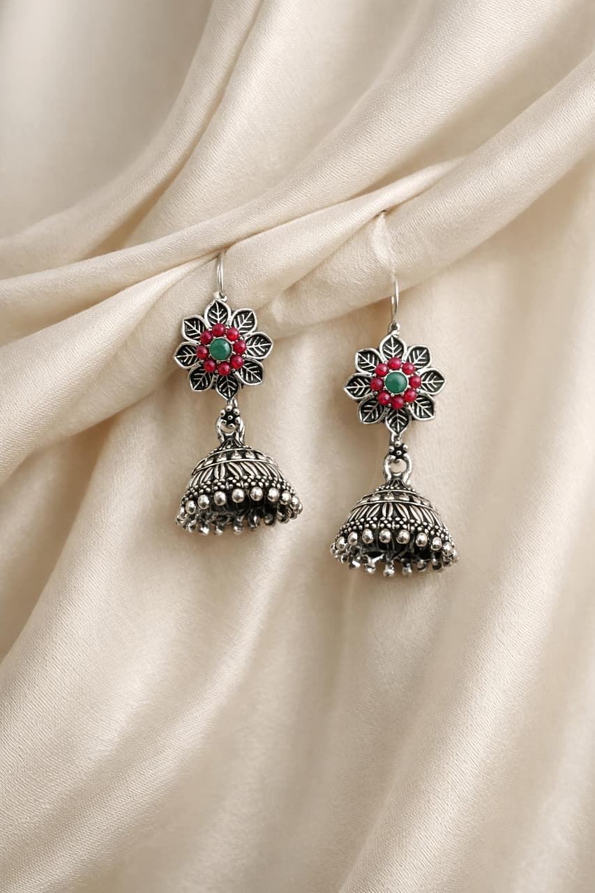 Oxidized Silver Jhumka Earrings
