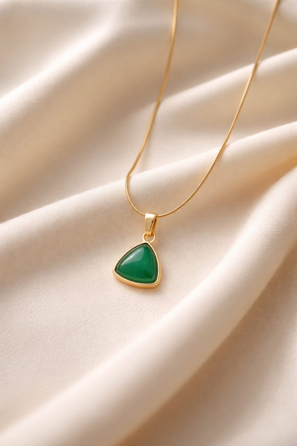 Gold Necklace with Green Stone Pendant