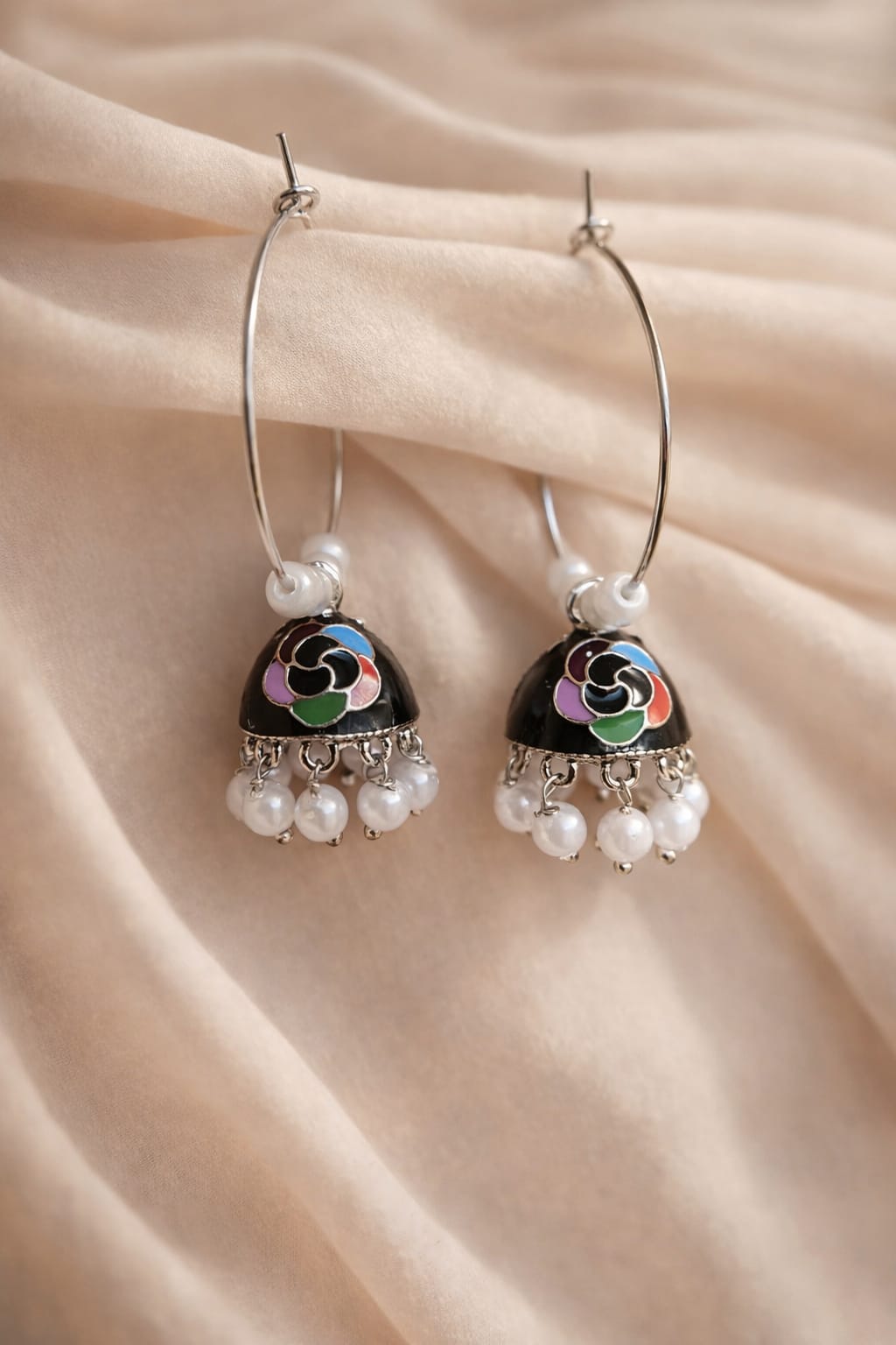 Colorful Enamel Jhumka Hoop Earrings