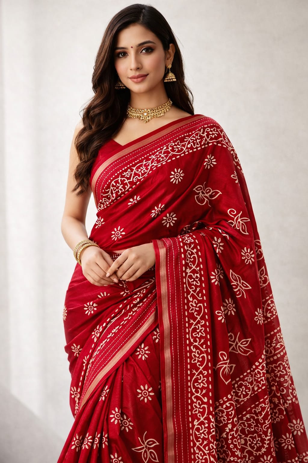  Binny crepe Red Printed Saree