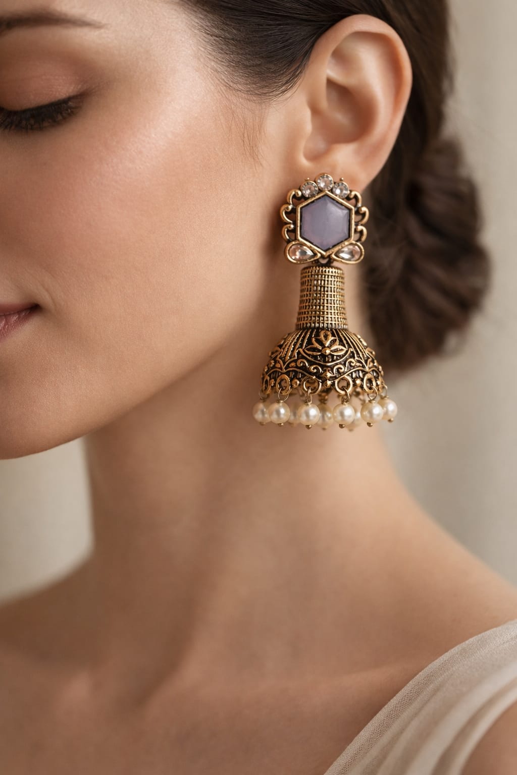 Antique Gold Statement Jhumka Earring