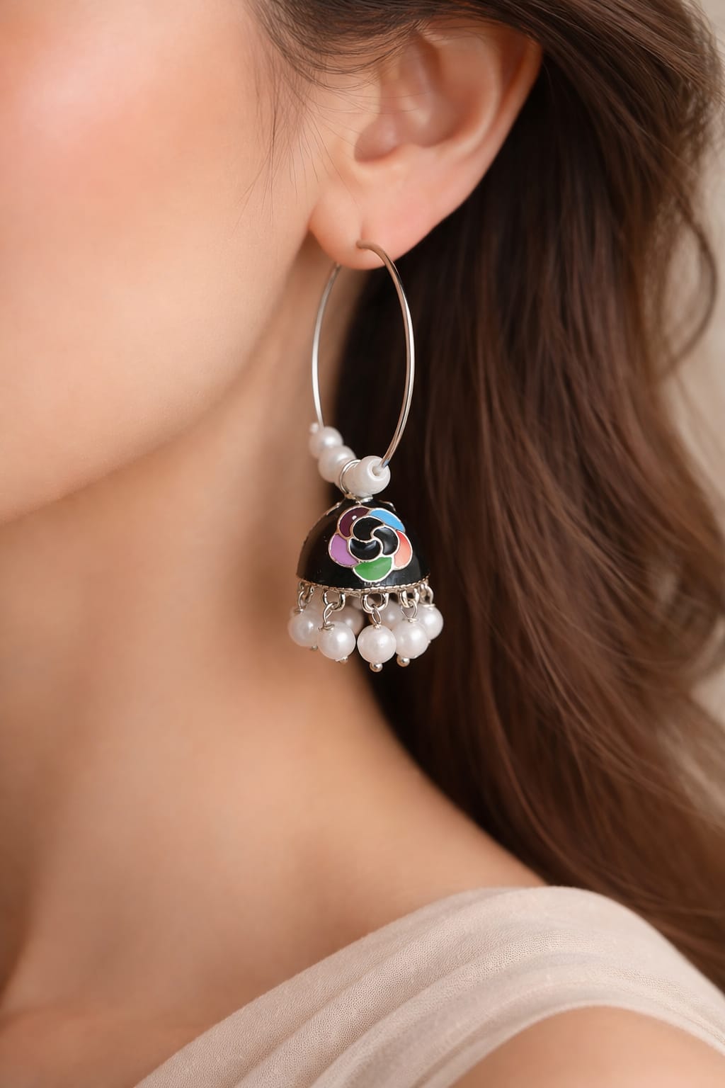 Colorful Enamel Jhumka Hoop Earrings