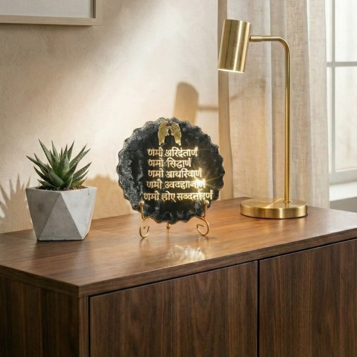 Premium Namokar Mantra Tabletop Display with Gold Stand