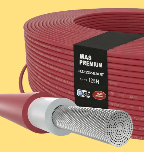 Premium 10mm² Solar Cable H1Z2Z2-K - Double-Insulated PV Wire for Solar Panel Systems (Red, 125m Length)