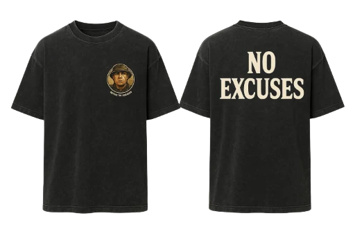 Schwarzes T-Shirt mit "NO EXCUSES" Print
