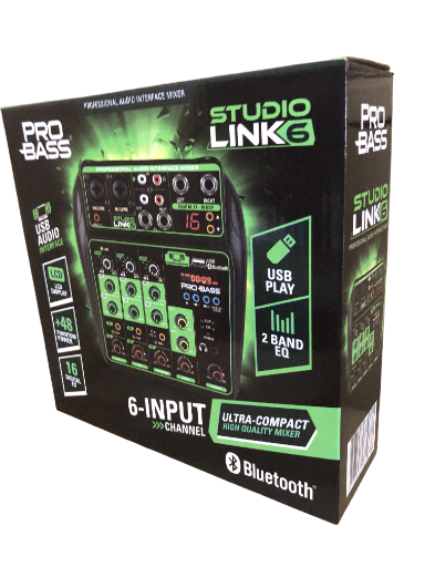 Mesa de Som Pro Bass Studio Link 6 portas Interface USB