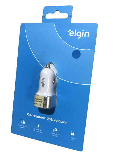 Carregador USB veicular Elgin  2xUSB A