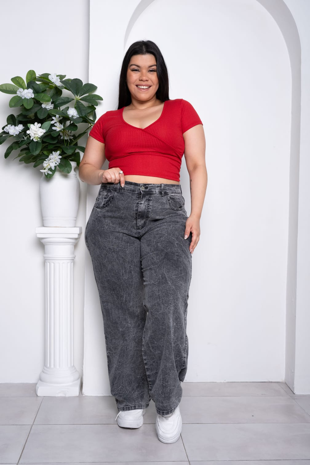 Wide leg elastisado gris nevado