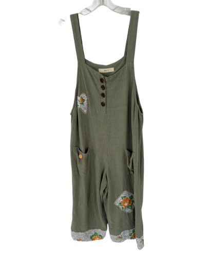 Green Embroidered Overalls