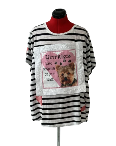 Yorkie Pawprints Striped T-Shirt