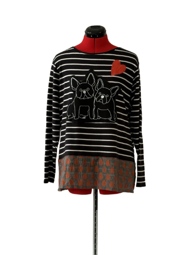 Striped French Bulldog Long Sleeve Top
