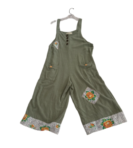 Green Embroidered Overalls