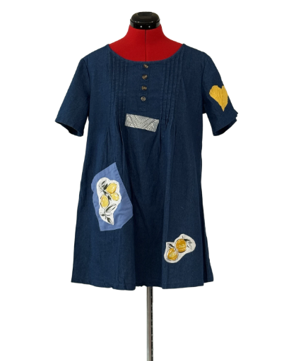 Blue Handmade Dress with Appliqué