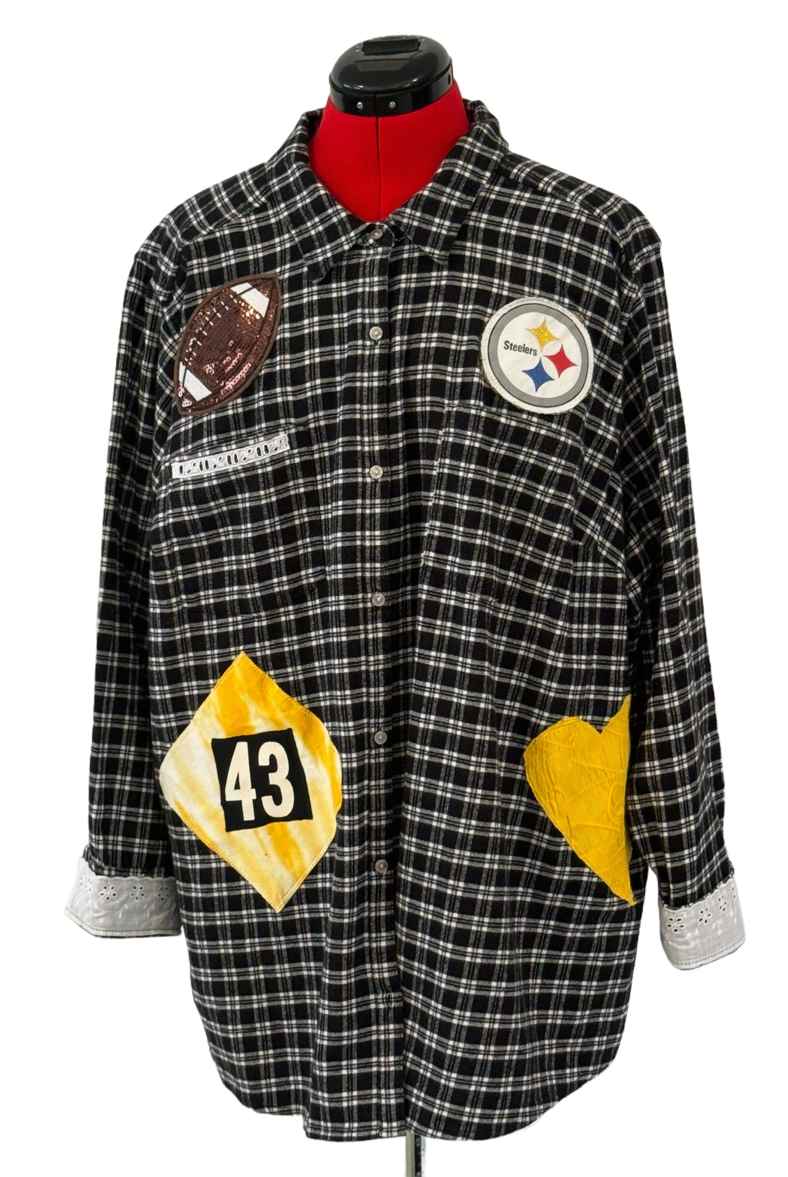 Vintage Plaid Patchwork Steelers Shirt