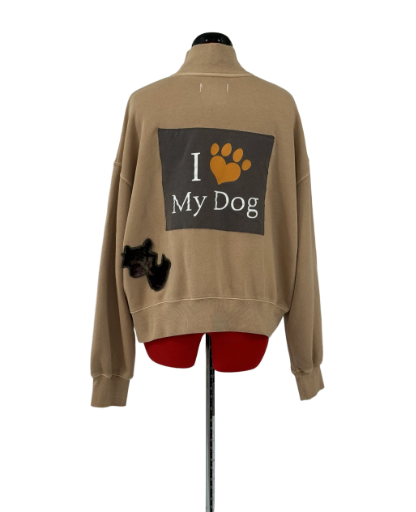 Beige Half-Zip Sweatshirt with Velvet Patches