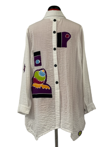 Artistic Fish Appliqué Oversized Shirt