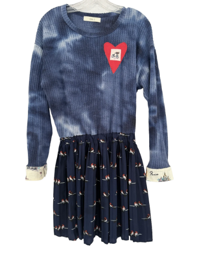 Blue Tie-Dye Long Sleeve Dress