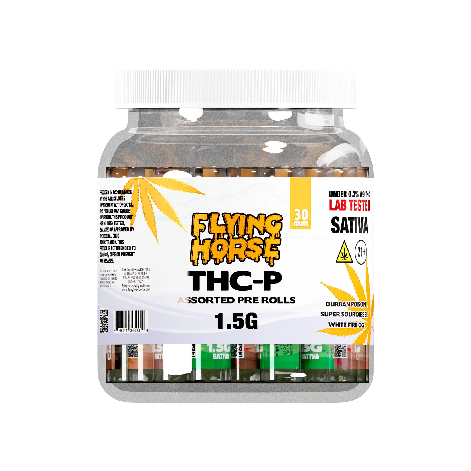 THCP TUBE PREROLL 30CT/JAR