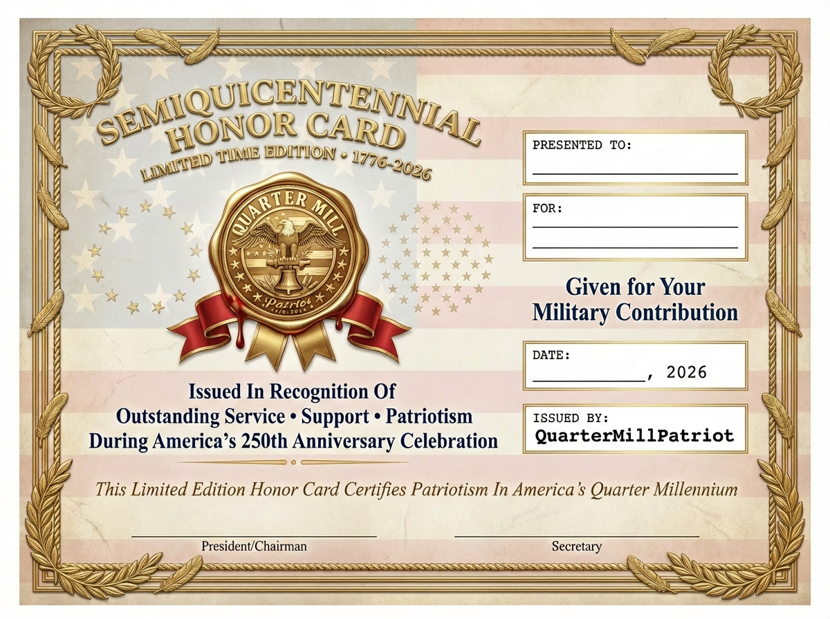 Semiquicentennial Honor Card