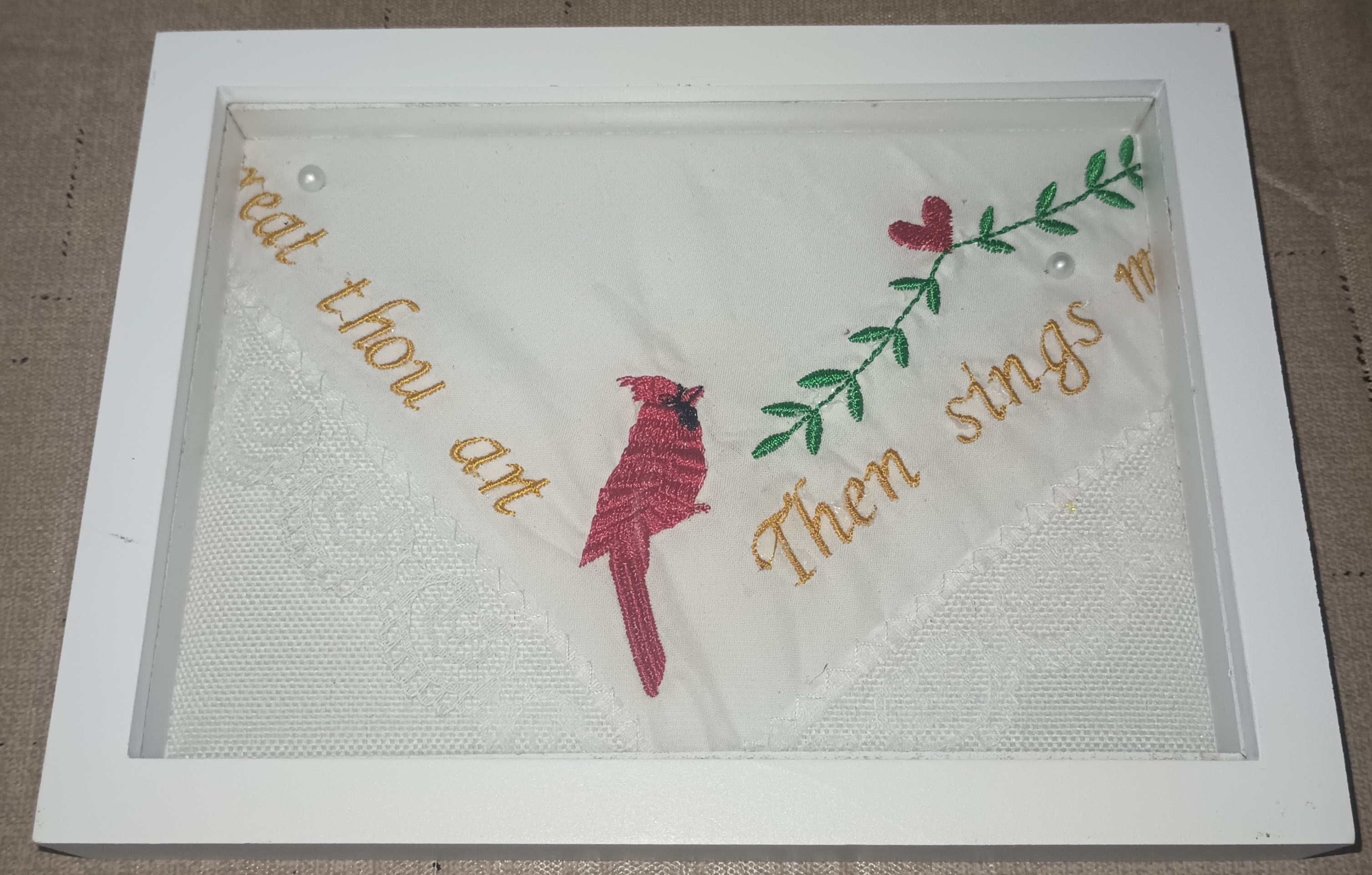 Embroidered Cardinal Framed Handkerchief (Frame Included)