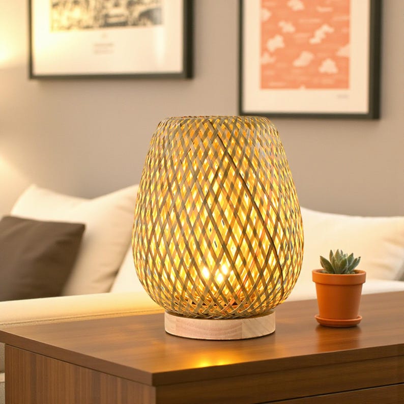 Japanese Bamboo Table Lamp: Dimmable Zen Bedside Light