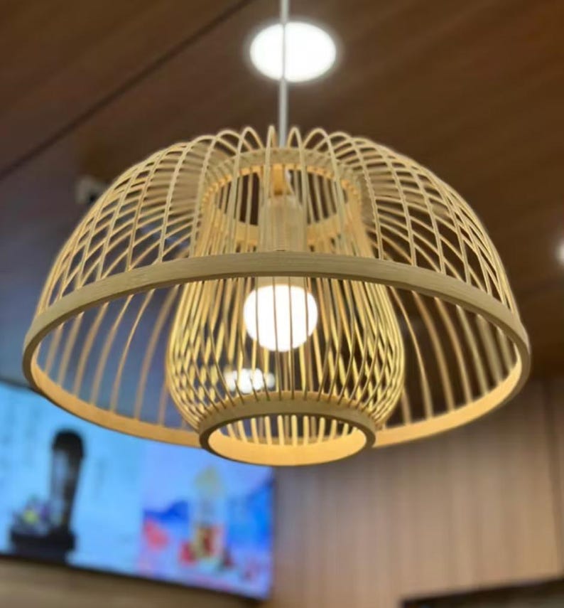 Bamboo Toothpick Bowl Lantern: Natural Woven Hanging Light