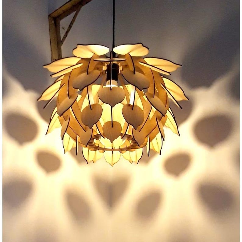 Lotus shaped wooden ceiling lamp for decorating living room, bar and cafe