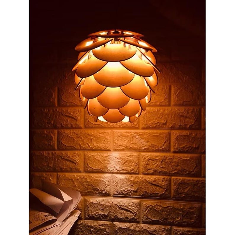 Pine cone shaped wooden ceiling lamp for decorating living room, bar and cafe
