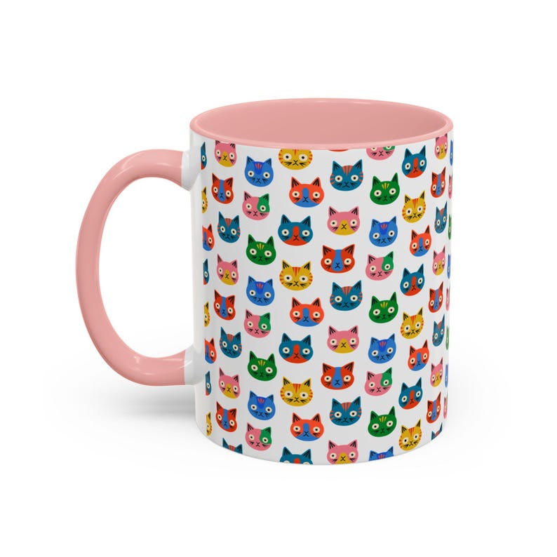 Colorful Cat Faces Mug, Cute Rainbow Cat Lover Pattern