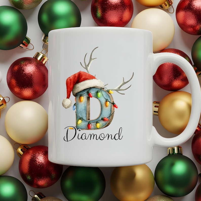 Personalized Monogram Christmas Mug - Custom Name Hot Chocolate Cup