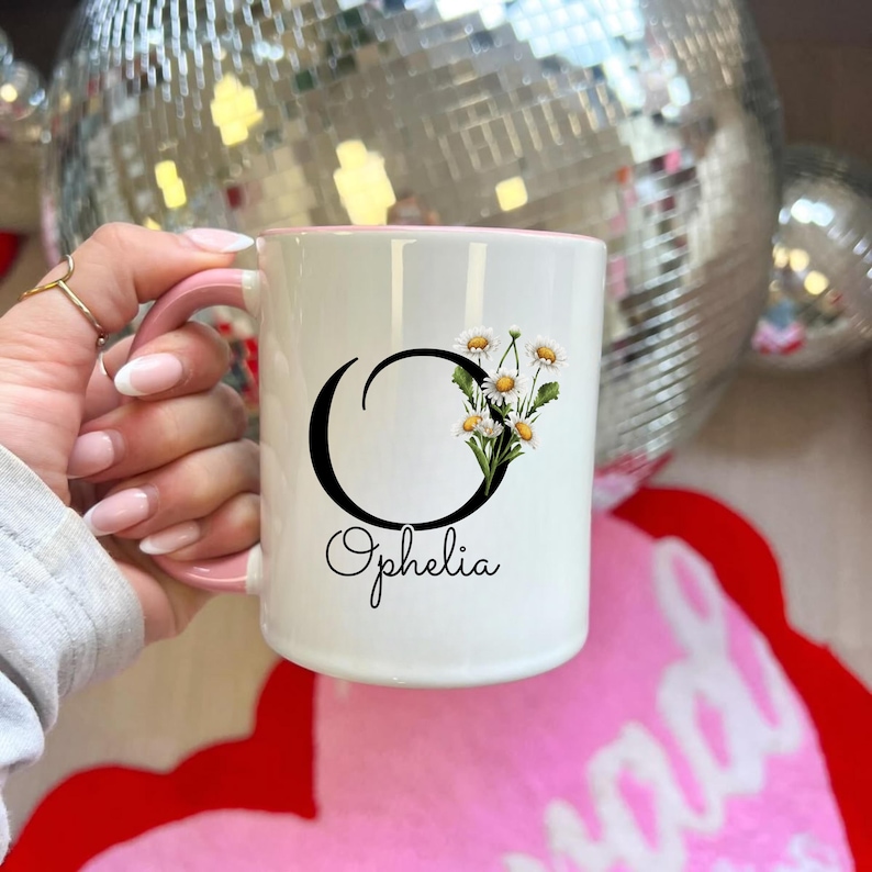 Personalized Birth Flower Mug - Custom Monogram Coffee Cup | Name & Birthday Month Gift