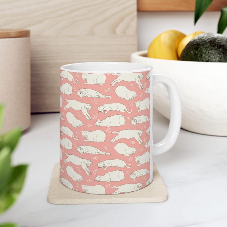 Sleeping Cats Ceramic Mug | Cute Sleepy Kitty Coffee or Tea Cup for Cat Lovers