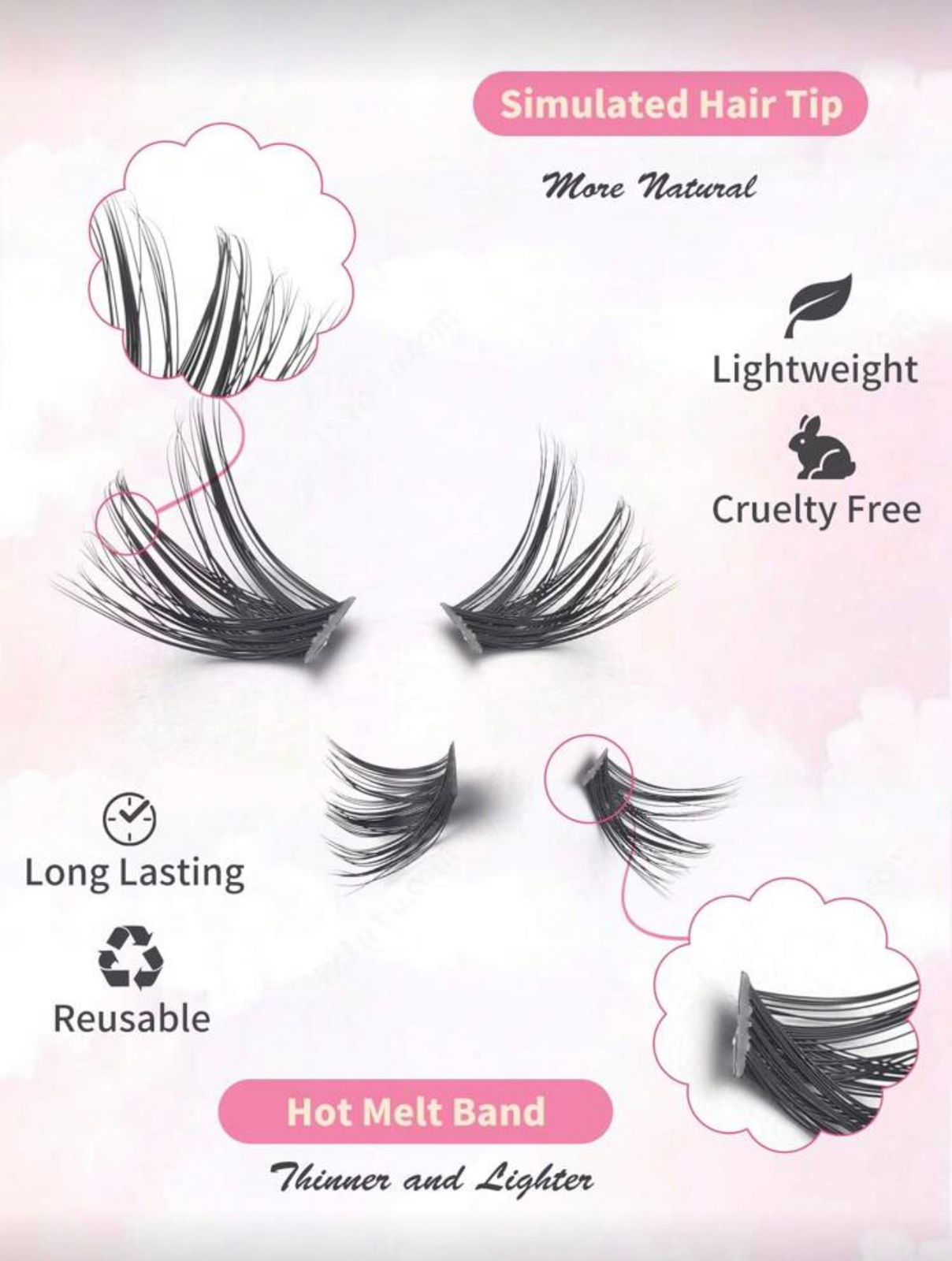 200 pieces of 50D D Curl individual eyelash clusters (8-16mm)