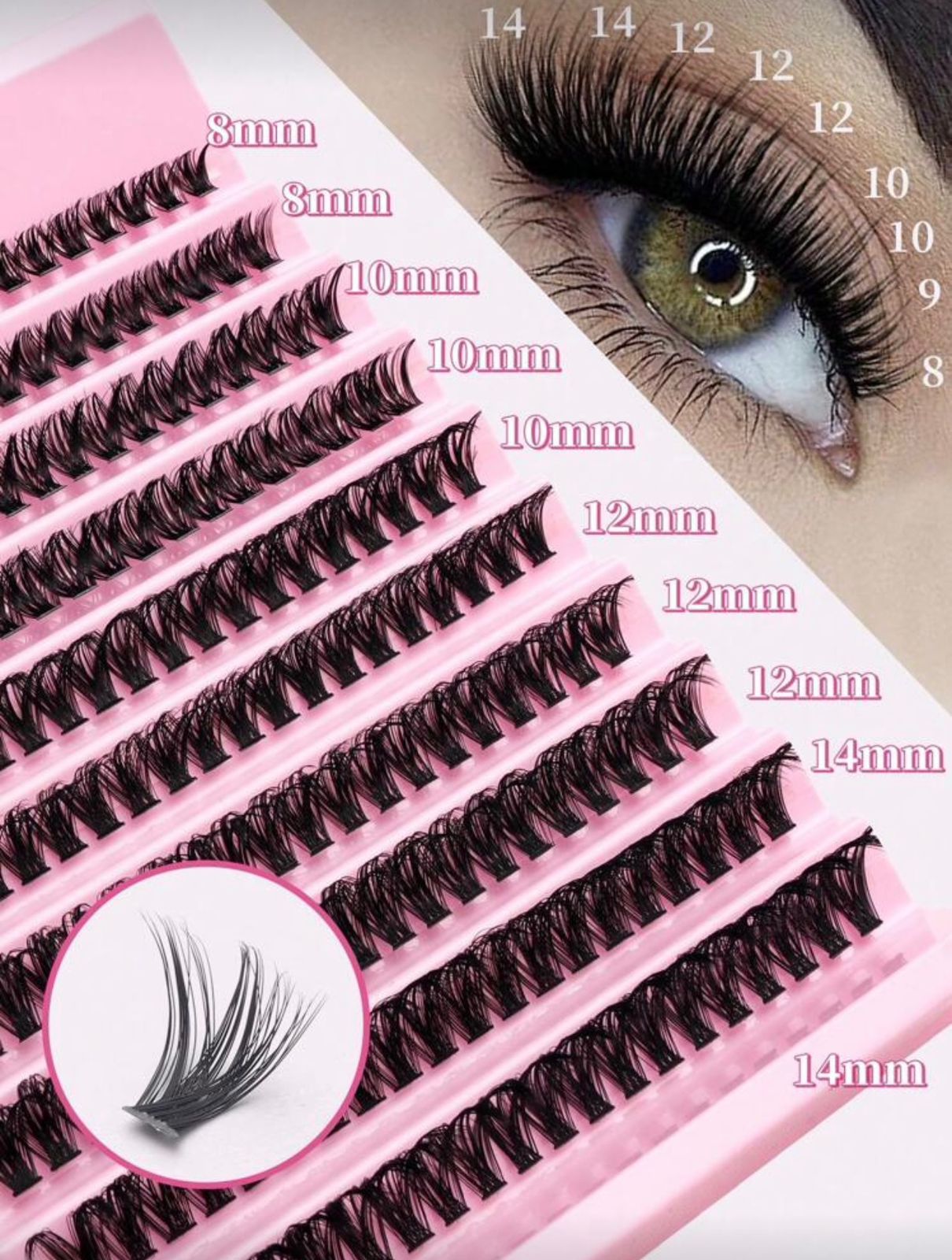 200 pieces of 50D D Curl individual eyelash clusters (8-16mm)